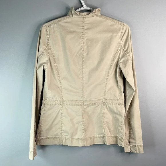 EILEEN FISHER Tan Utility Jacket Ruffled Neck Drawstring Waist Size XS - Picture 7 of 13